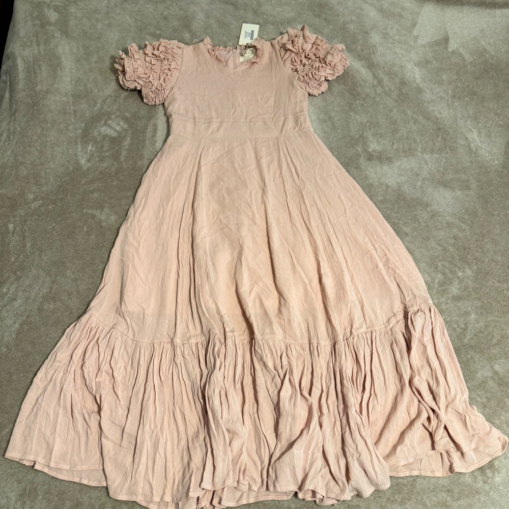 Mia Joy Joyfolie Danya Dress Blush Pink Ruffle Sleeve Tiered Maxi Dress Size 12